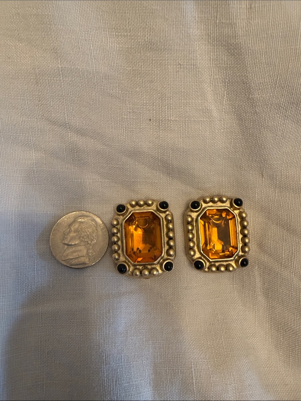 Vintage Gold-Tone Amber Crystal Clip-On Earrings - Picture 3 of 3